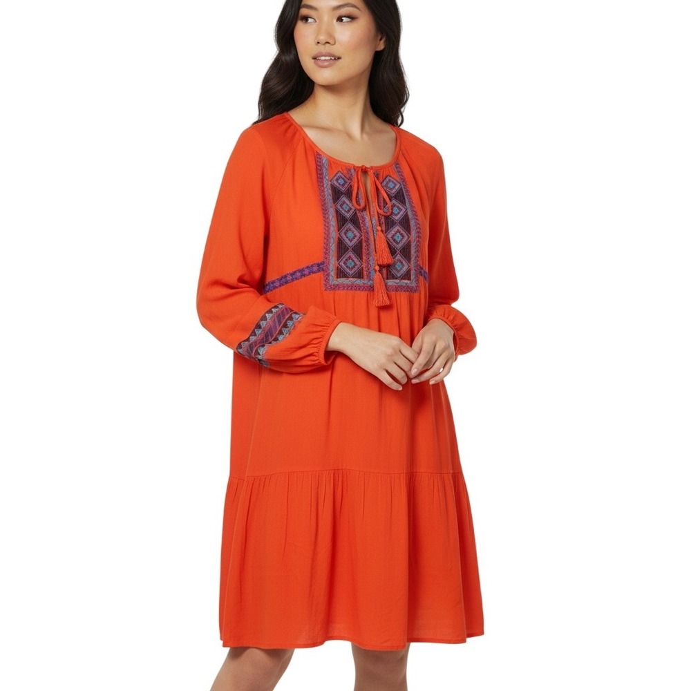 GB Tunic Dress Womens S Red Whimsigoth Embroidered Bohemian Grunge Mature Preppy